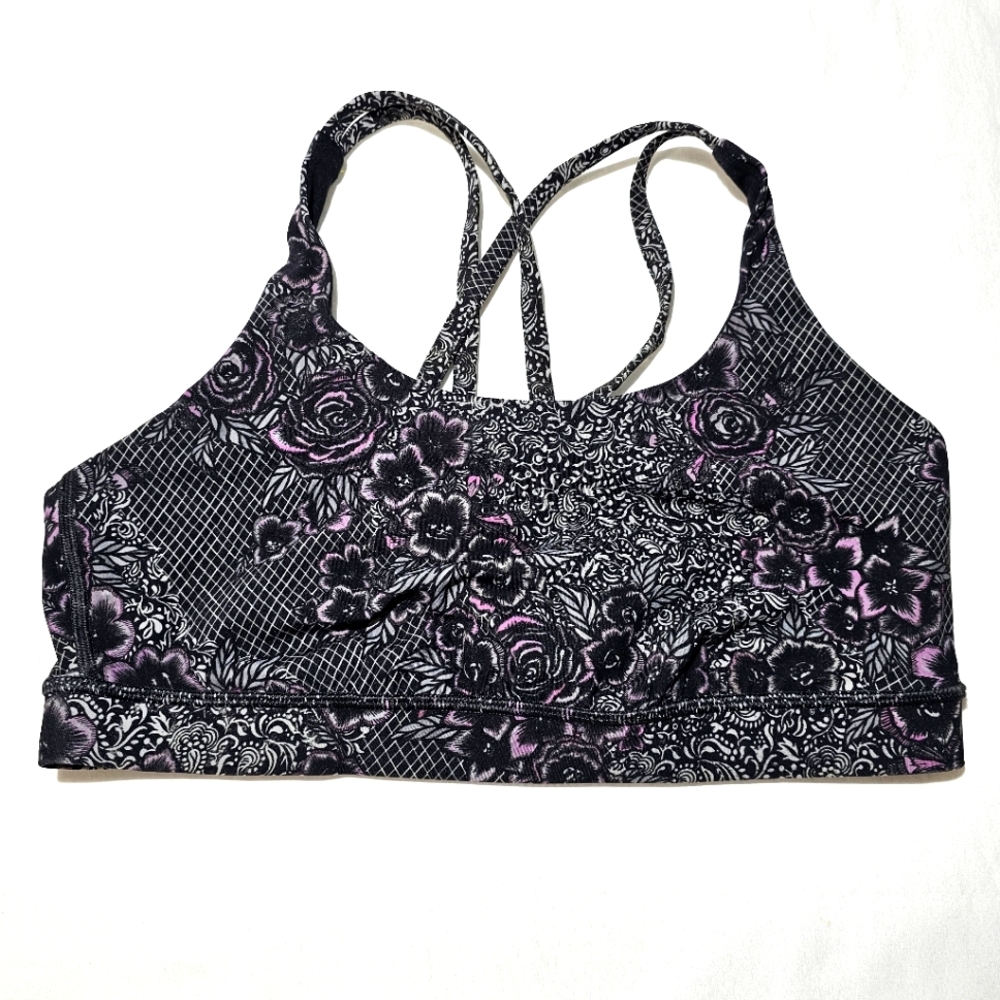 lululemon athletica Black & Purple Floral Strappy Sports Bra